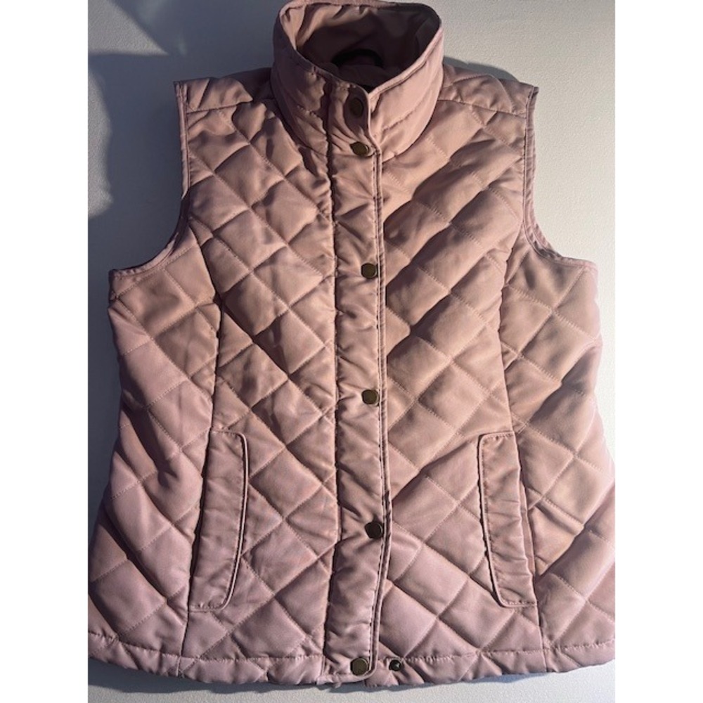 G.H. Bass Quilted Vest Women Medium Mauve Pink Diamond Quilt Snap GAJGB90006